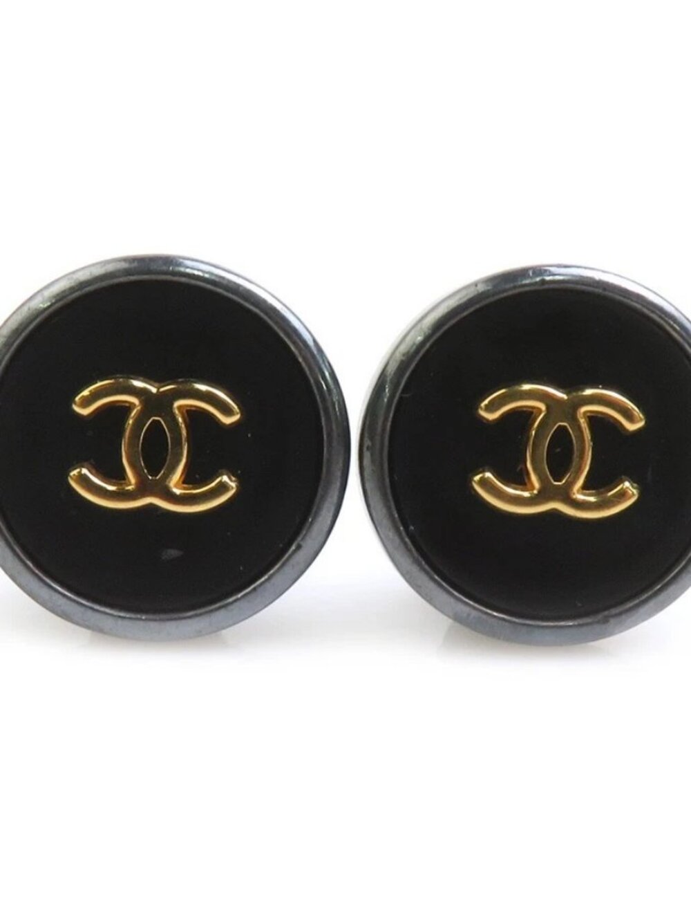 CHANEL Vintage CC Logo Earrings Gunmetal/Black/Gold Metal/Plastic